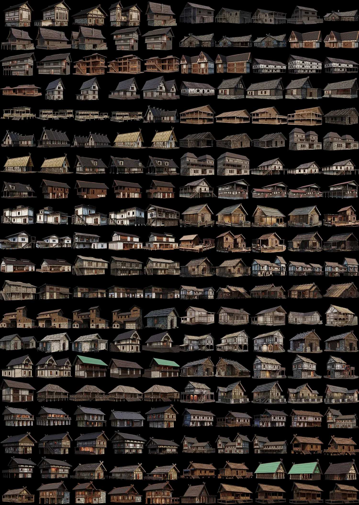 Blender兼容古典中世纪欧洲房屋建筑三维模型合集-4K材质FBX全格式下载资源1 - 200 OLD MEDIEVAL HOUSES BUILDINGS PACK
