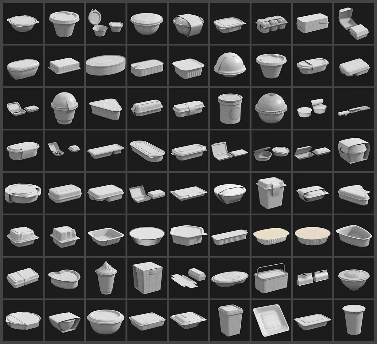 现代便携式快餐食品包装盒3D模型 96个超丰富打包容器立体建模资源下载Download 3D model of food packaging box