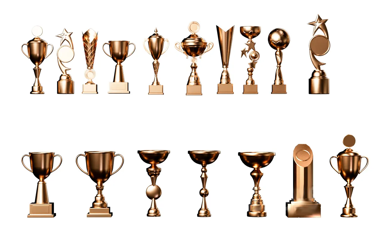 精选多样风格17款3D奖杯模型全集，满足体育竞赛、公司年会、艺术表彰等多场景需求3D model of golden honor trophy
