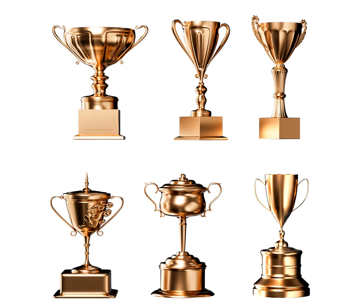 多款创意奖杯三维数字模型资源，适合体育竞赛、文艺活动、电竞成就等多场景应用3D model of golden honor trophy