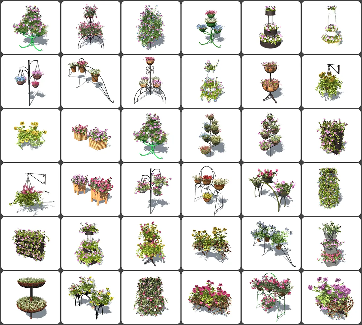 适用于游戏动漫动画三渲二场景的高精度室内外花卉绿植景观三维模型套装资源包iFlowers 3D Model