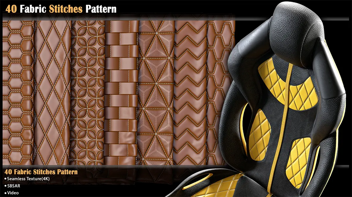 Artstation 40组Substance皮革织物针法图案材质预设40 Fabric Stitches Pattern - Standard License