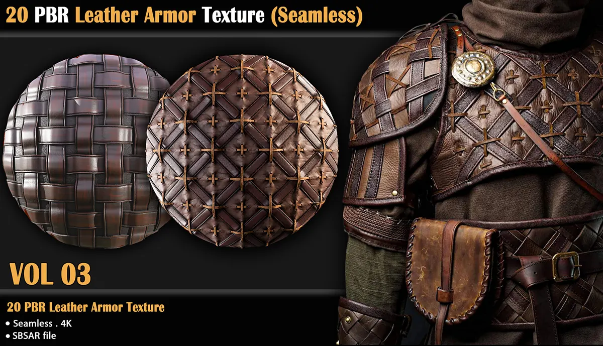 Astration 20组Substance皮革盔甲4K PBR无缝贴图材质预设20 PBR Leather Armor Texture /Seamless (Vol 03)