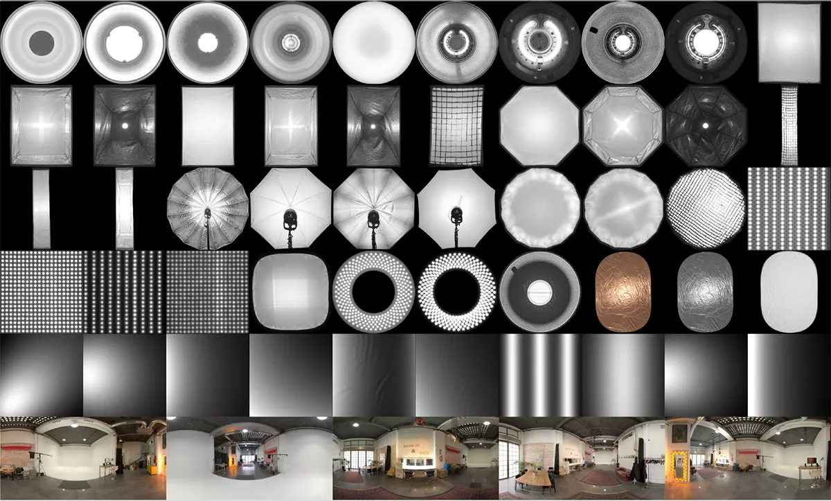 专业级摄影棚照明HDRI贴图资源库 全面涵盖美光碟软箱LED伞反光板等真实灯光类型3D Collective - Real Light Studio Pack