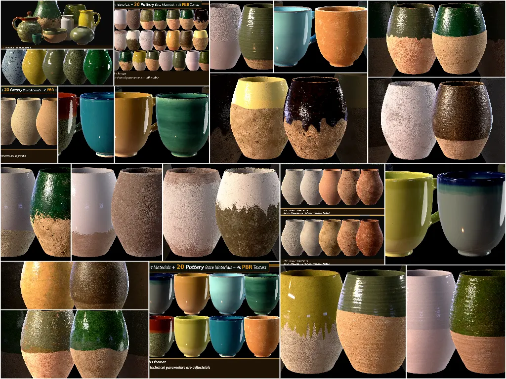 20组陶器罐子贴图素材 Artstation – 20 Pottery 4k PBR Textures Vol.01